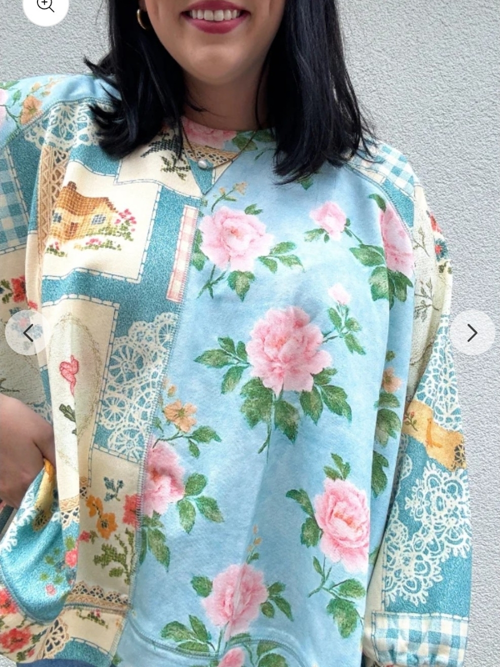 NEW! Davi & Dani Charmed Floral Patchwork Oversized Sweatshirt Blue & Pink, NWT - Picture 5 of 6